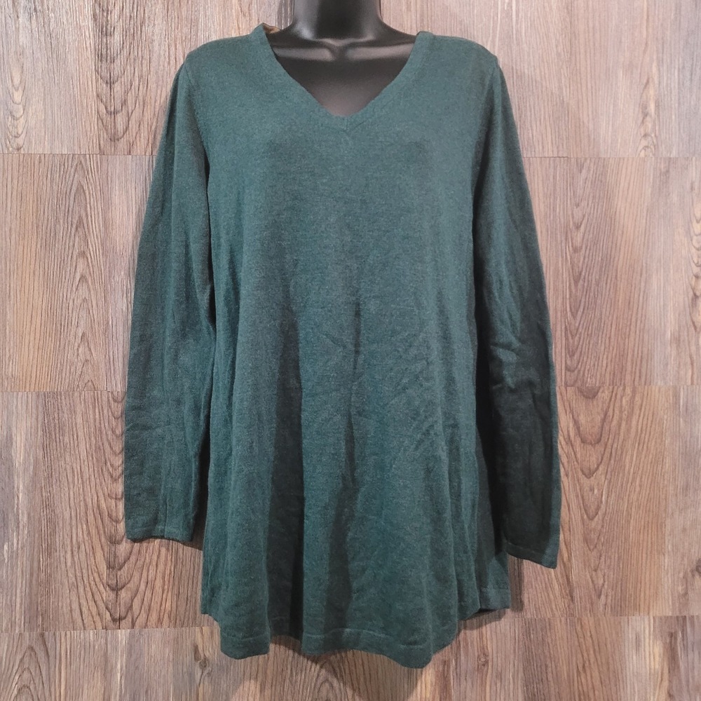 J Jill Pullover Tunic Sweater Size M Dark Emerald Green V-Neck Basics Capsule